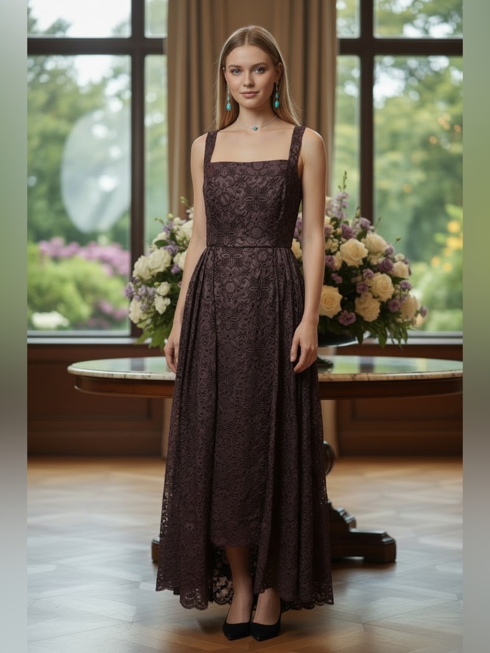 NWT Alex Marie Sz 8 McKenzie Embroidery Square Neck Sleeveless Maxi Gown $318